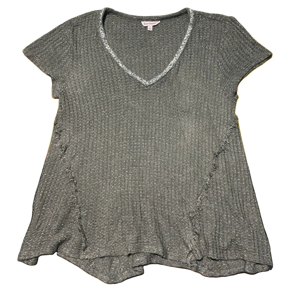 Juicy Couture Top Women’s Large Green Textured Knit V Neck Boho Casual Tee